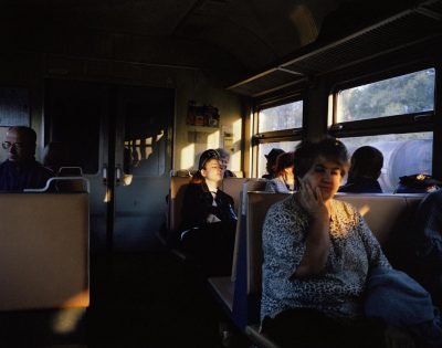 Train passengers at dusk, Birobidzhan, Far East Russia, October 2004