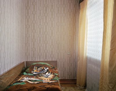 Tiger print bedspread in the Druzhba hotel, Kyakhta, Eastern Siberia, November 2004